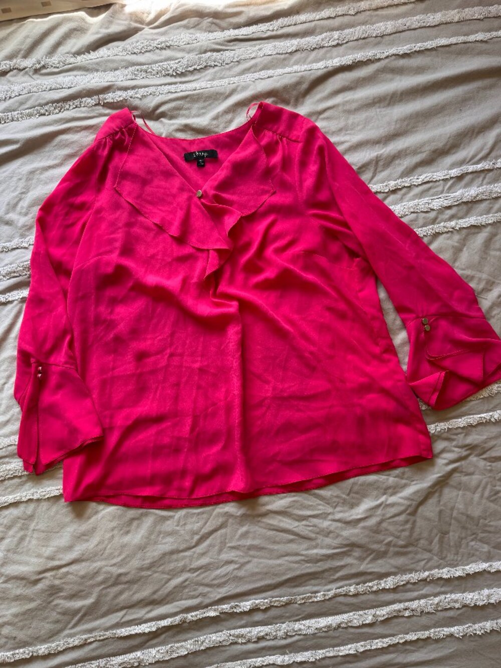 Evans Hot Pink Fuchsia Chiffon Ruffle V-Neck Flared Sleeve Blouse Plus